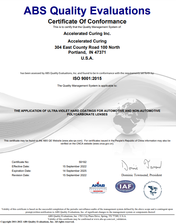 ABS Quality Evaluations Certificate